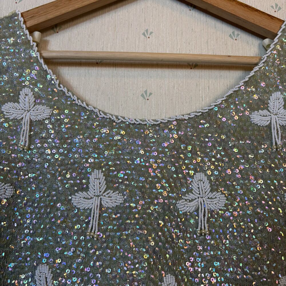 VTG Regalia Imports Floral Beaded Sleeveless Top Small Sequin 100% Wool Fringe - Picture 6 of 11